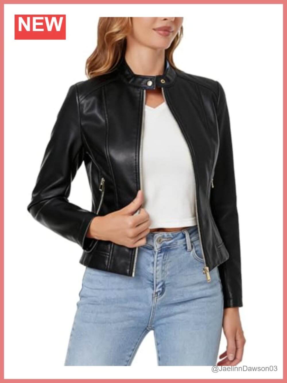 Faux Leather Cropped Motorcycle Biker Jacket Women Slim Fit Moto Outwear